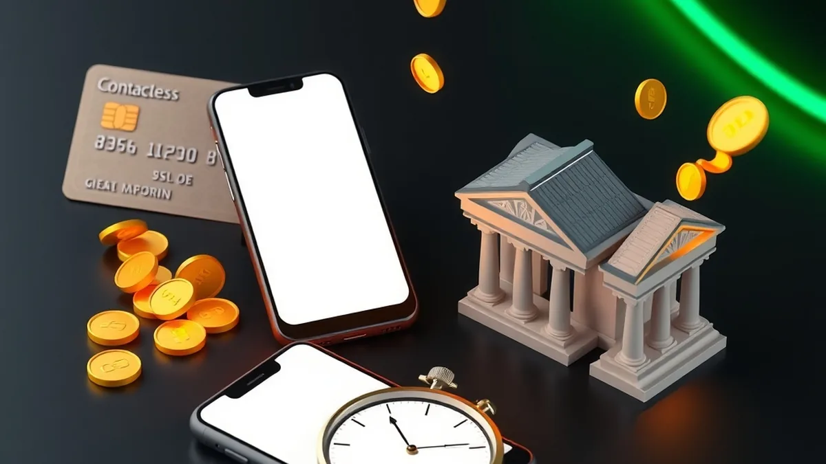 Bank card, smartphone wallet and coins showing Tucan Casino withdrawal methods and speed